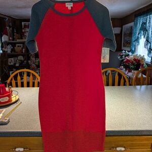 LuLaRoe Red and Gray Midi Dress